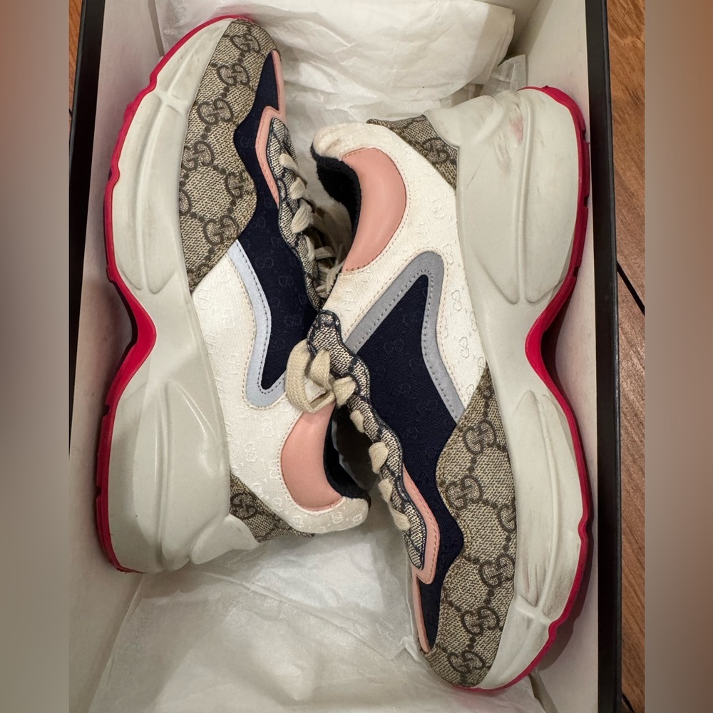 Gucci Pink and Navy Logo Sneakers